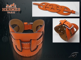 Hermes Fetiche Leather Bracelet Orange